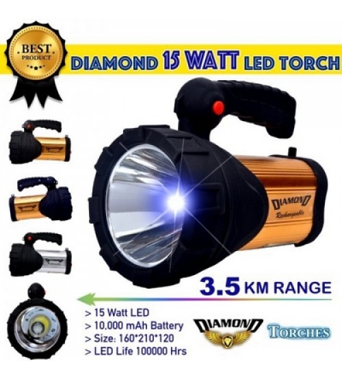 15W Rechargeable LED Torch with SOS Function